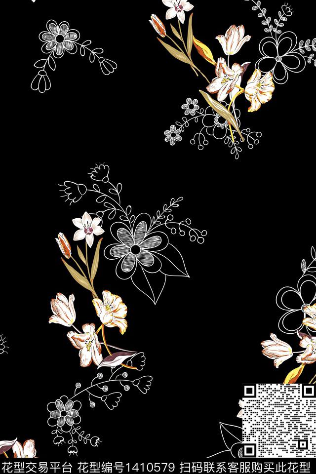 qx2024.jpg - 1410579 - 绿植树叶 花卉 大牌风 - 数码印花花型 － 女装花型设计 － 瓦栏