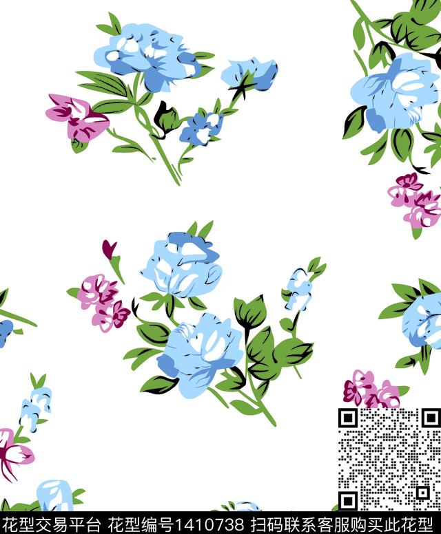 小兰花.jpg - 1410738 - 数码花型 花卉 小清新 - 数码印花花型 － 女装花型设计 － 瓦栏