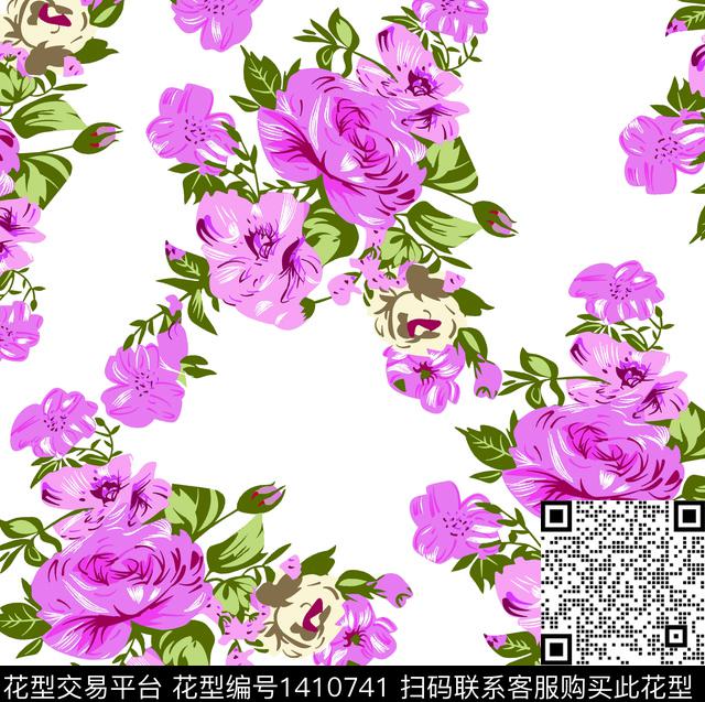 粉玫瑰.jpg - 1410741 - 数码花型 玫瑰花 手绘玫瑰 - 数码印花花型 － 女装花型设计 － 瓦栏