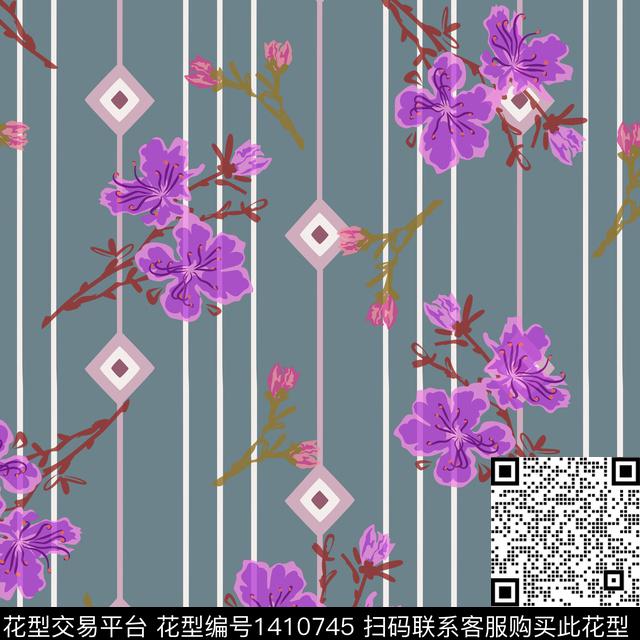 BSMYSJ0193.jpg - 1410745 - 绿植树叶 数码花型 花卉 - 数码印花花型 － 女装花型设计 － 瓦栏