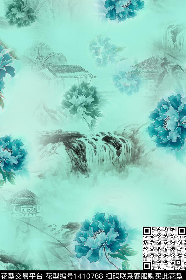 旗袍香云纱中国风数码印花花型下载（图片编号: 1410788） - 瓦栏（Walan）