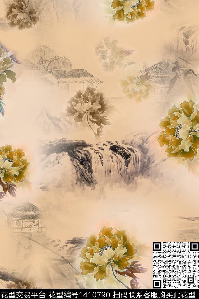 旗袍香云纱中国风数码印花花型下载（图片编号: 1410790） - 瓦栏（Walan）