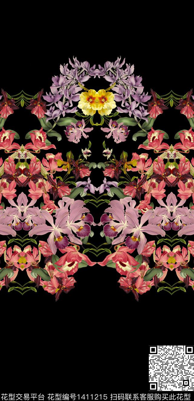 镜像迷失花园定位印花.jpg - 1411215 - 定位花 女装定位花 绿植树叶 - 数码印花花型 － 女装花型设计 － 瓦栏