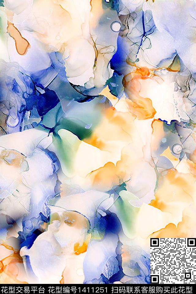 Z381.jpg - 1411251 - 肌理 扎染花型 抽象花卉 - 数码印花花型 － 女装花型设计 － 瓦栏