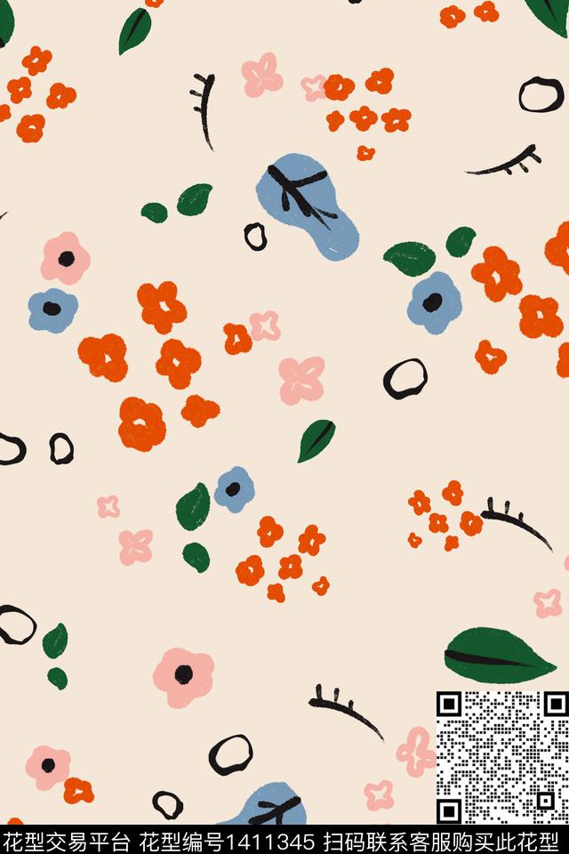 抽象花卉可爱花卉数码印花花型下载（图片编号: 1411345） - 瓦栏（Walan）