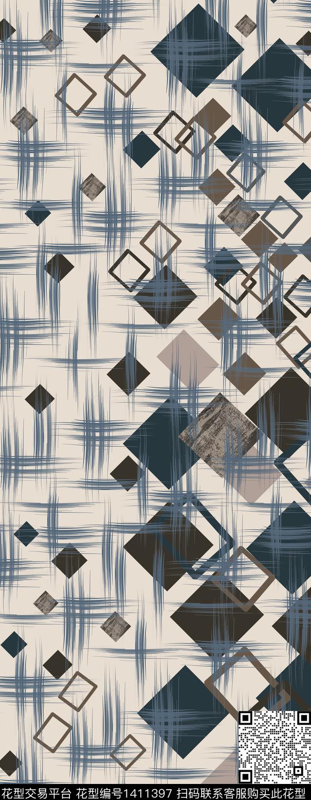 ym521-4.jpg - 1411397 - 几何 复古 抽象 - 数码印花花型 － 长巾花型设计 － 瓦栏