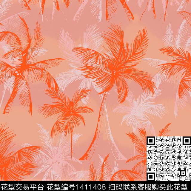 003.jpg - 1411408 - 椰子树 手绘 手绘花卉 - 数码印花花型 － 泳装花型设计 － 瓦栏