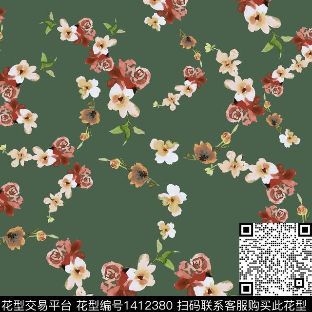 绿植树叶花卉植物数码印花花型下载（图片编号: 1412380） - 瓦栏（Walan）