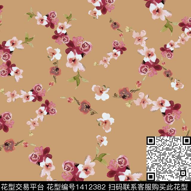 绿植树叶花卉植物数码印花花型下载（图片编号: 1412382） - 瓦栏（Walan）