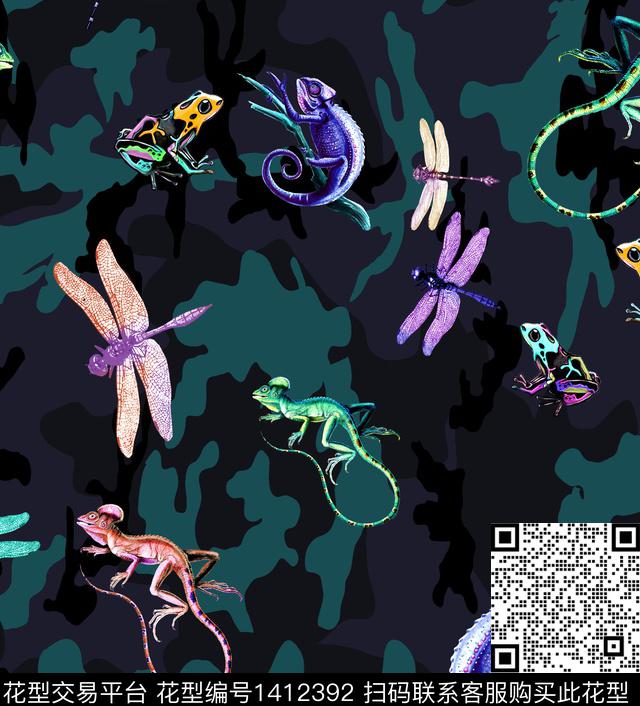 R1711032.jpg - 1412392 - 大牌风 蜻蜓 变色龙 - 数码印花花型 － 男装花型设计 － 瓦栏