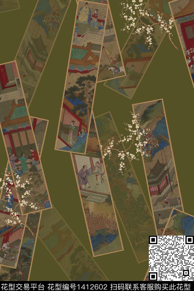 W&H-145.jpg - 1412602 - 香云纱连衣裙 中老年人花型 中国 - 数码印花花型 － 女装花型设计 － 瓦栏