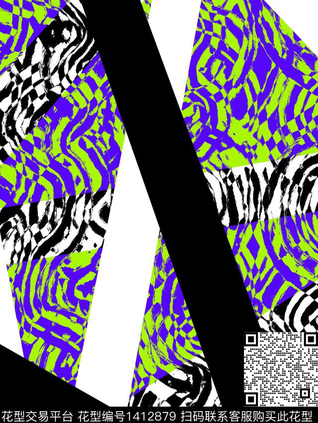 迷幻.jpg - 1412879 - 线条 涂鸦 简约 - 传统印花花型 － 男装花型设计 － 瓦栏