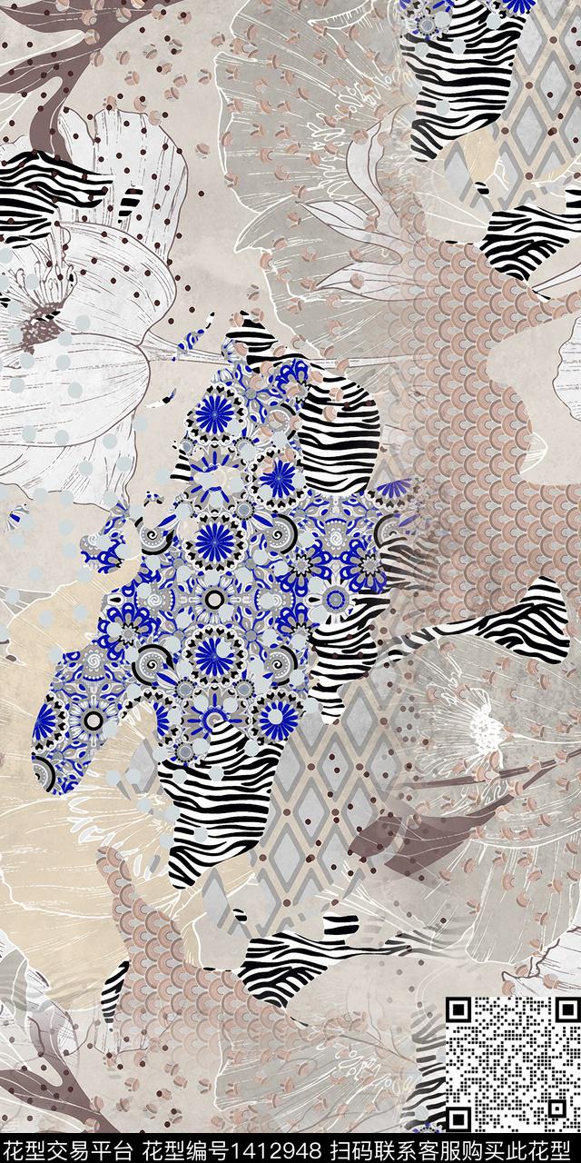 1.jpg - 1412948 - 几何 抽象 3D立体 - 数码印花花型 － 女装花型设计 － 瓦栏