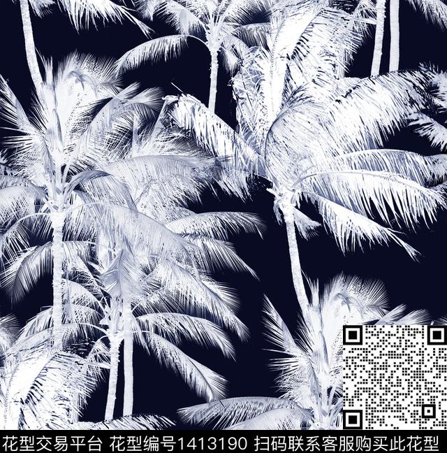 椰子树大牌风棕榈树数码印花花型下载（图片编号: 1413190） - 瓦栏（Walan）