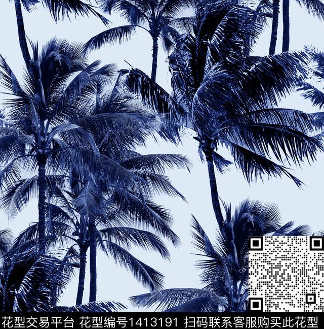 椰子树大牌风棕榈树数码印花花型下载（图片编号: 1413191） - 瓦栏（Walan）