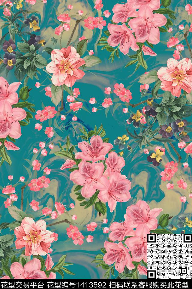 瓦栏3.jpg - 1413592 - 定位花 绿植树叶 花卉 - 数码印花花型 － 女装花型设计 － 瓦栏