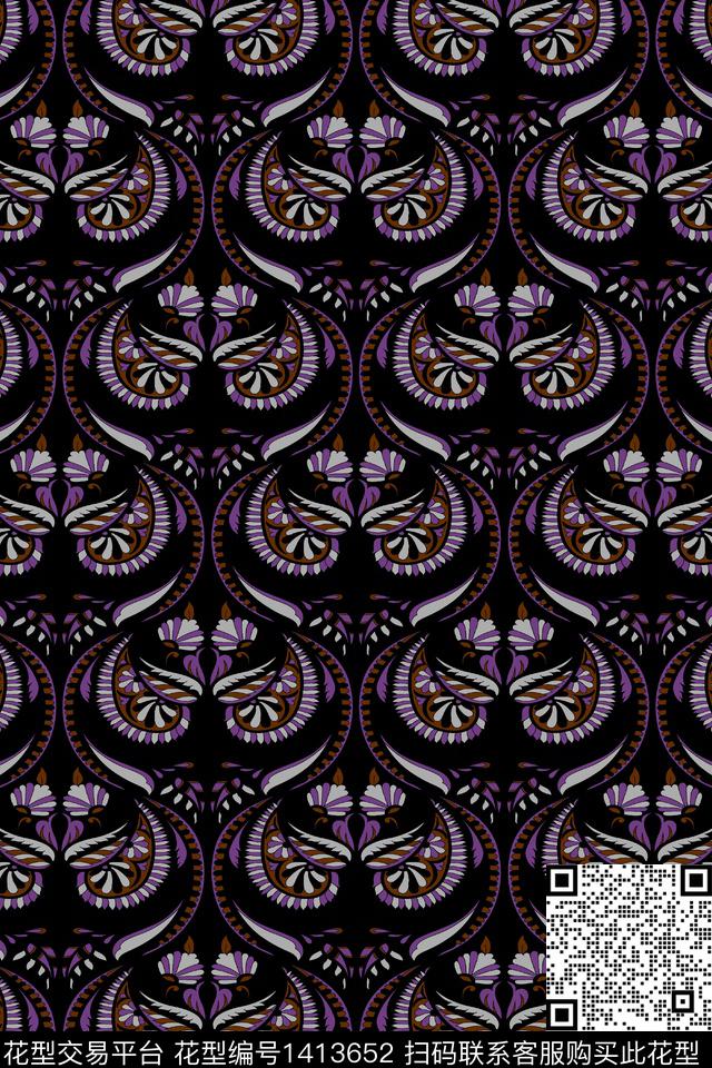 WC00532.jpg - 1413652 - 民族花卉 几何 传统纹样 - 传统印花花型 － 女装花型设计 － 瓦栏