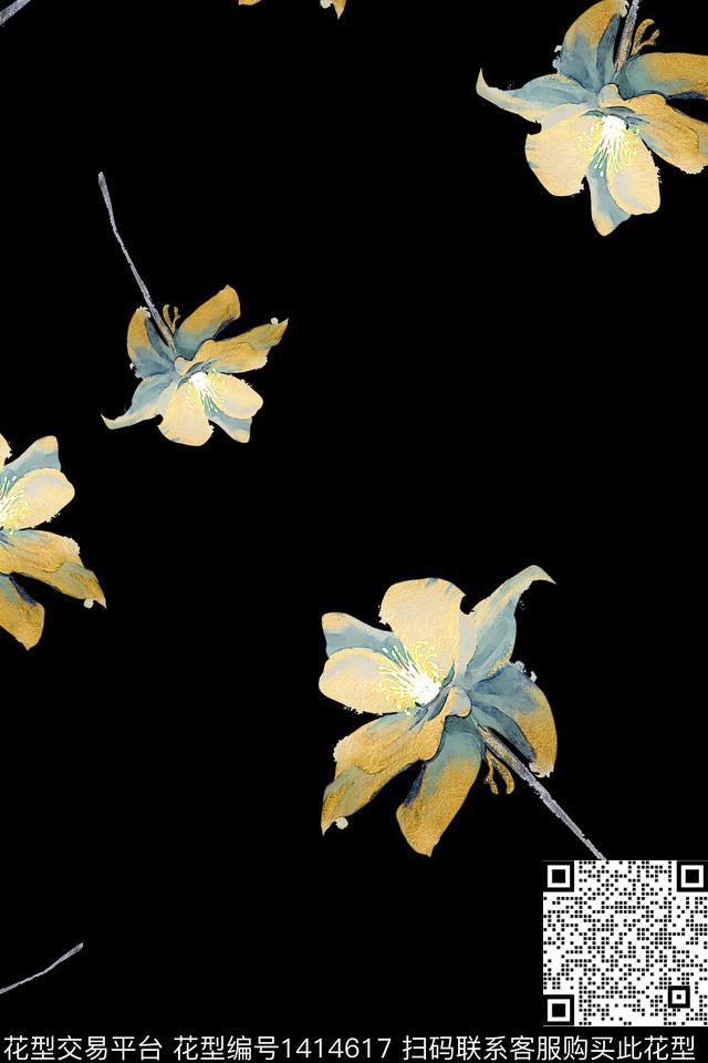 花卉大牌风植物数码印花花型下载（图片编号: 1414617） - 瓦栏（Walan）