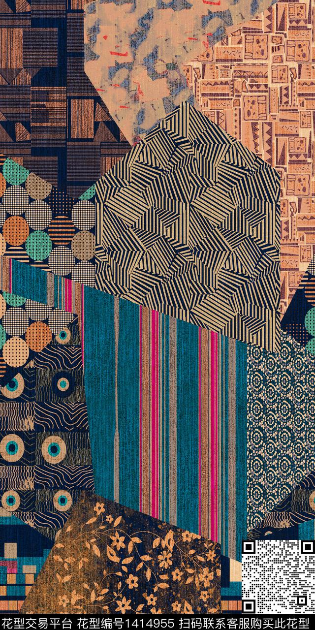 1.jpg - 1414955 - 几何 棉麻 民族风 - 数码印花花型 － 女装花型设计 － 瓦栏