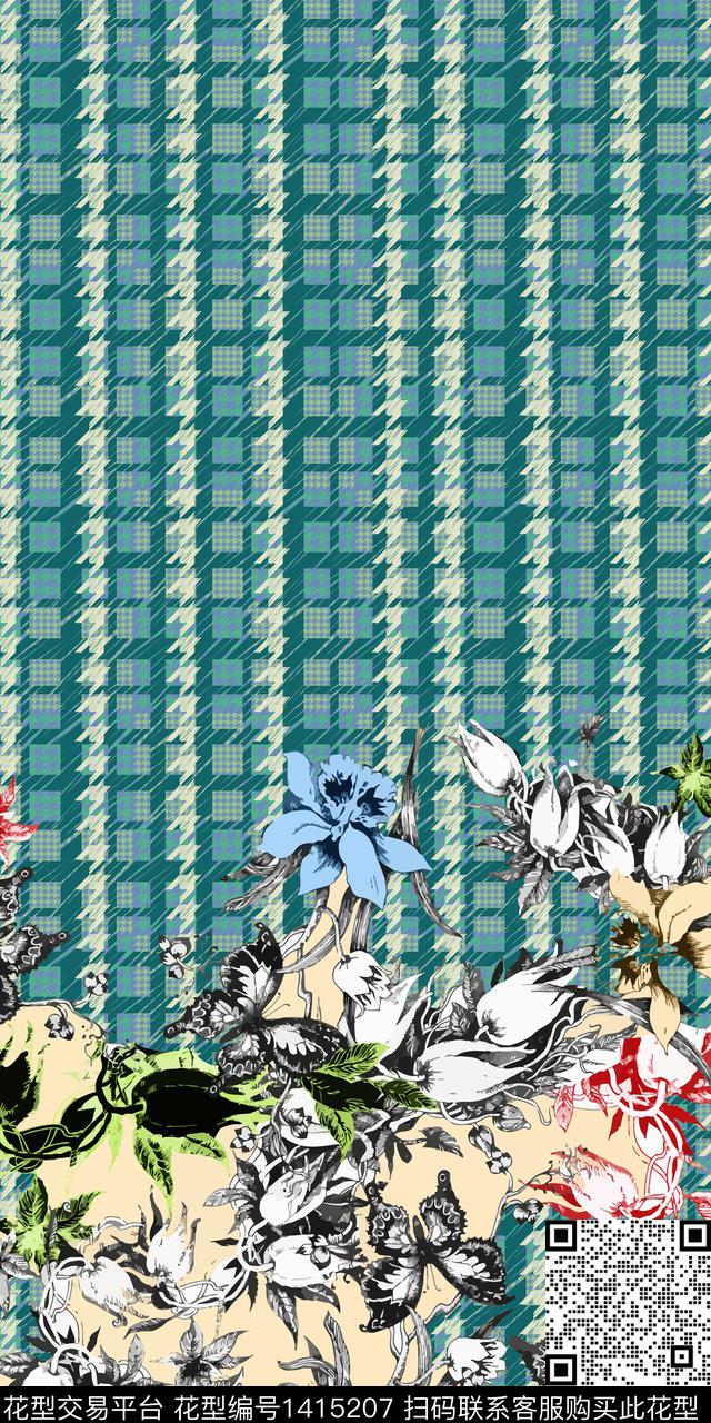 21001.jpg - 1415207 - 几何 花卉 大牌风 - 数码印花花型 － 女装花型设计 － 瓦栏