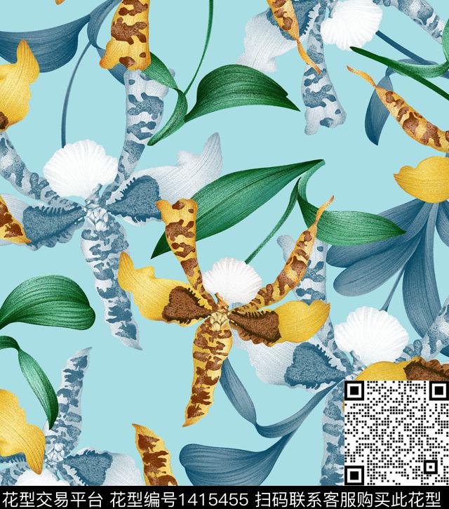 01005.jpg - 1415455 - 绿植树叶 数码花型 手绘花卉 - 数码印花花型 － 泳装花型设计 － 瓦栏