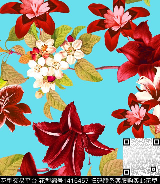 01006.jpg - 1415457 - 绿植树叶 数码花型 手绘花卉 - 数码印花花型 － 泳装花型设计 － 瓦栏