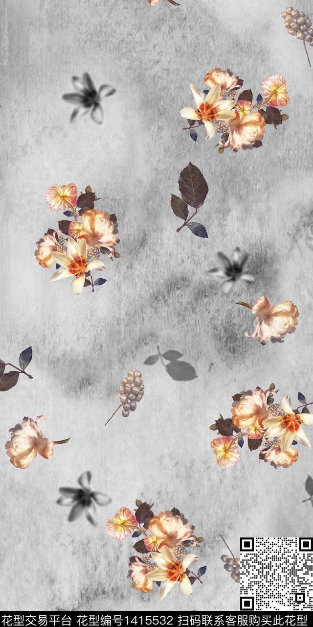 女装花卉数码印花花型下载（图片编号: 1415532） - 瓦栏（Walan）