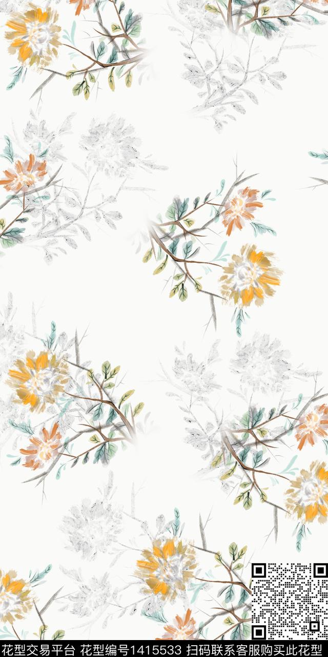 女装花卉大花数码印花花型下载（图片编号: 1415533） - 瓦栏（Walan）