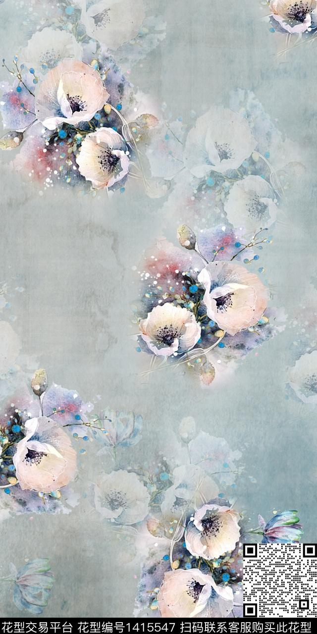 女装花卉大花数码印花花型下载（图片编号: 1415547） - 瓦栏（Walan）