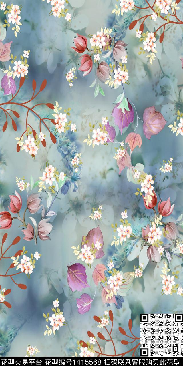 女装花卉大花数码印花花型下载（图片编号: 1415568） - 瓦栏（Walan）