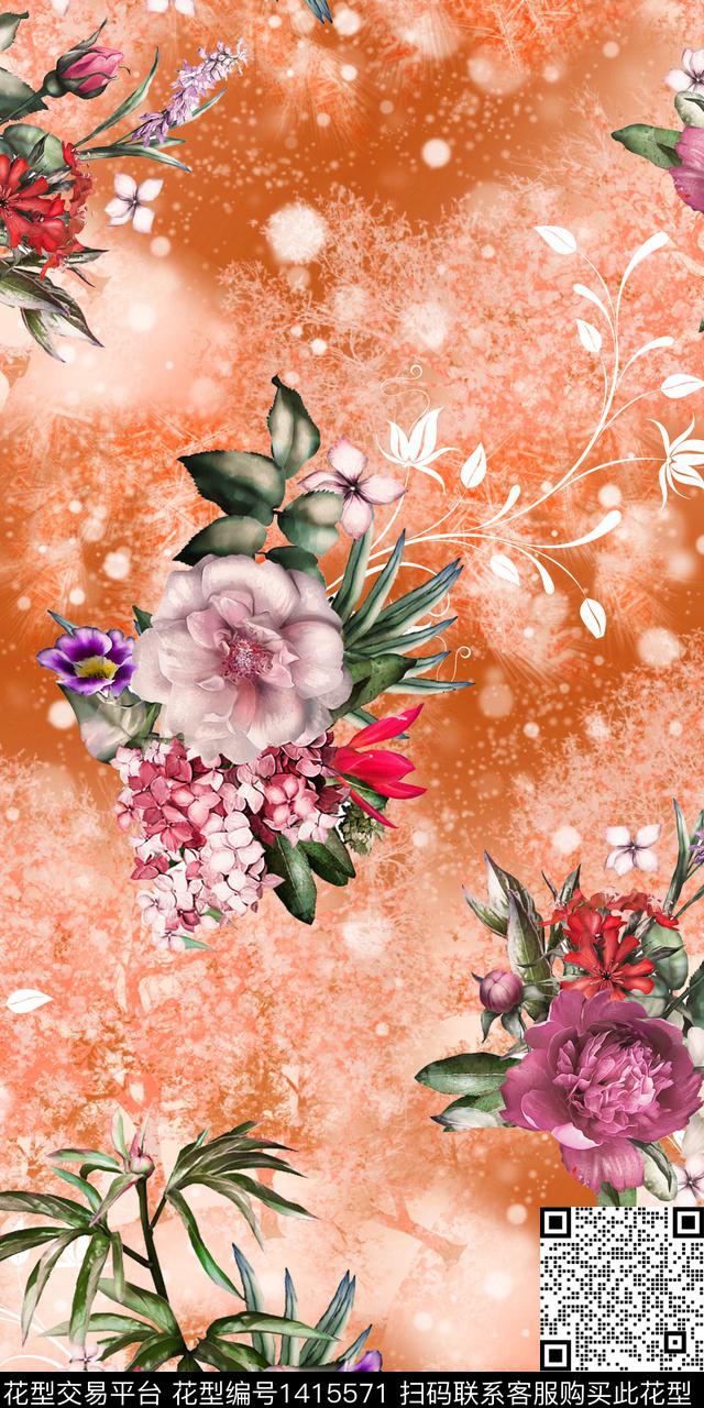 女装花卉大花数码印花花型下载（图片编号: 1415571） - 瓦栏（Walan）