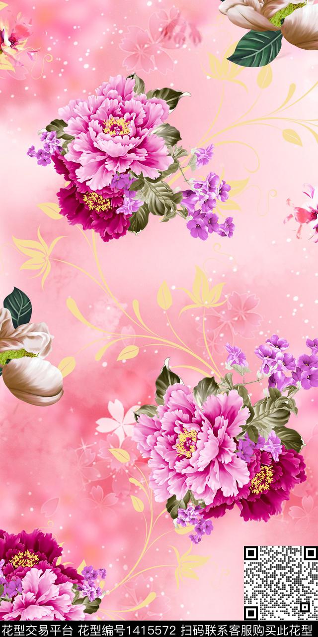 女装花卉大花数码印花花型下载（图片编号: 1415572） - 瓦栏（Walan）