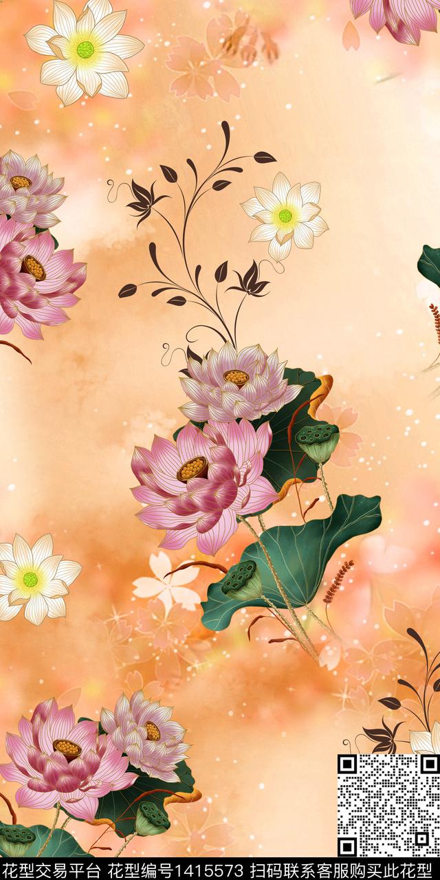 女装花卉大花数码印花花型下载（图片编号: 1415573） - 瓦栏（Walan）