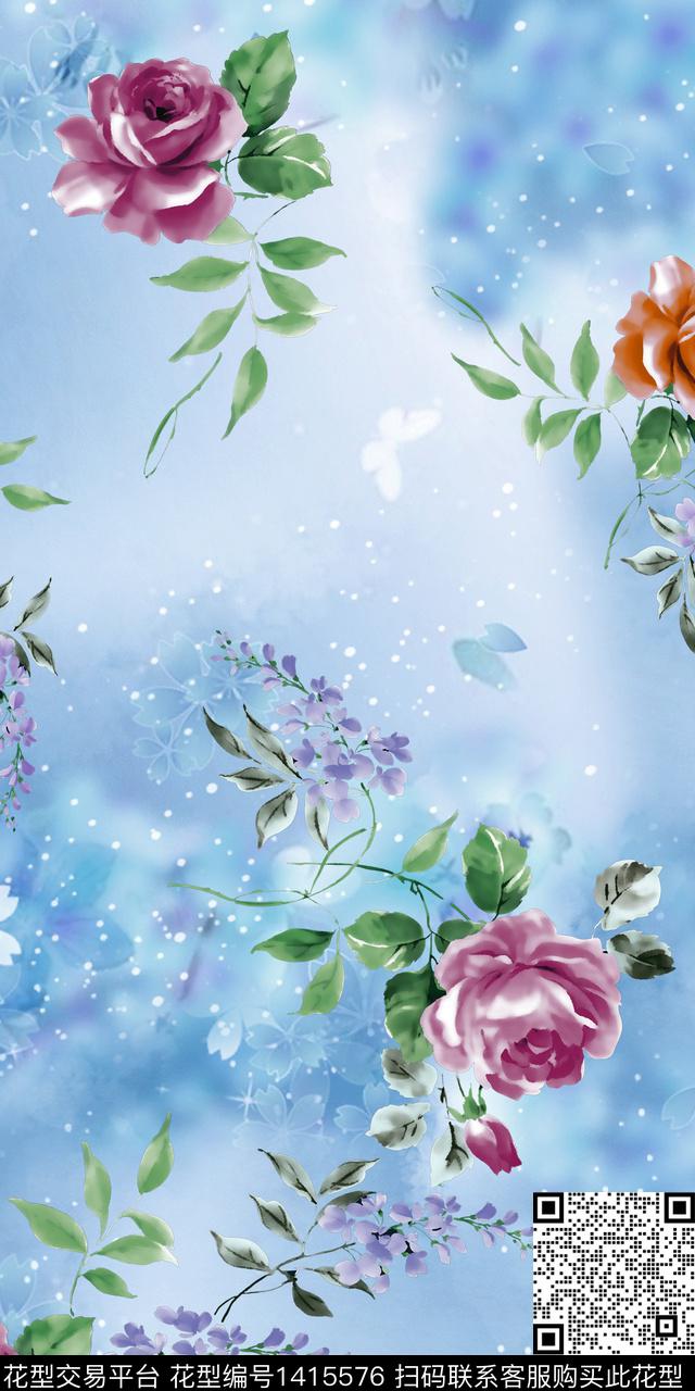 女装花卉大花数码印花花型下载（图片编号: 1415576） - 瓦栏（Walan）