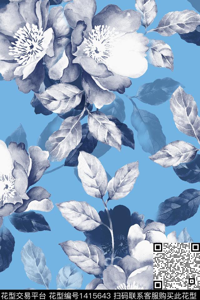 女装花卉大花数码印花花型下载（图片编号: 1415643） - 瓦栏（Walan）