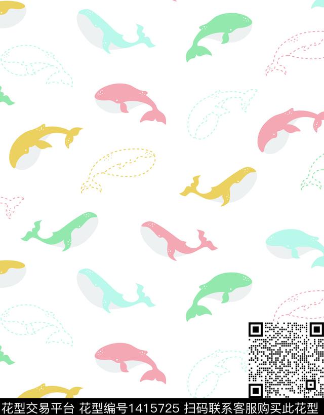 嬉戏海豚.jpg - 1415725 - 可爱 海洋 海豚 - 传统印花花型 － 童装花型设计 － 瓦栏