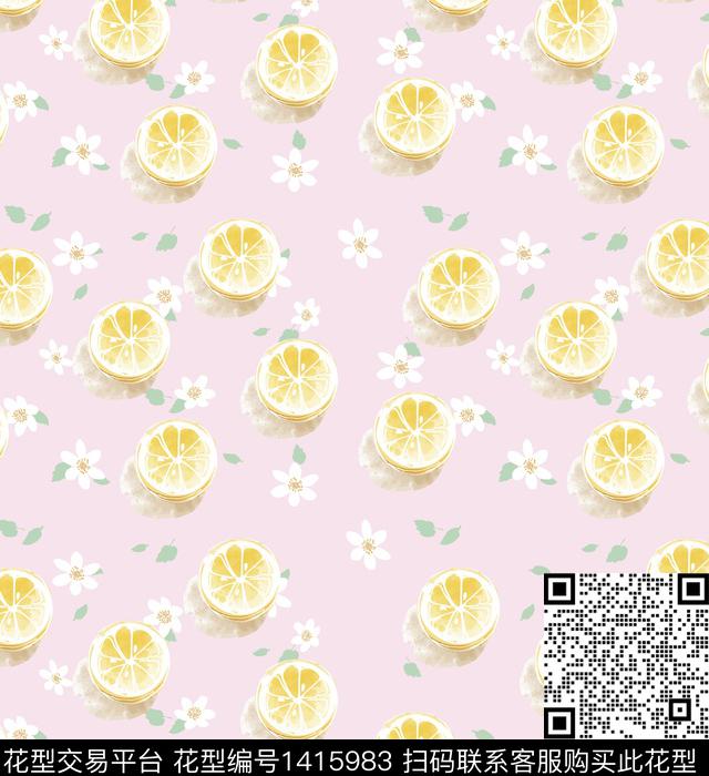 柠檬小花.jpg - 1415983 - 插画 水果 柠檬 - 传统印花花型 － 女装花型设计 － 瓦栏
