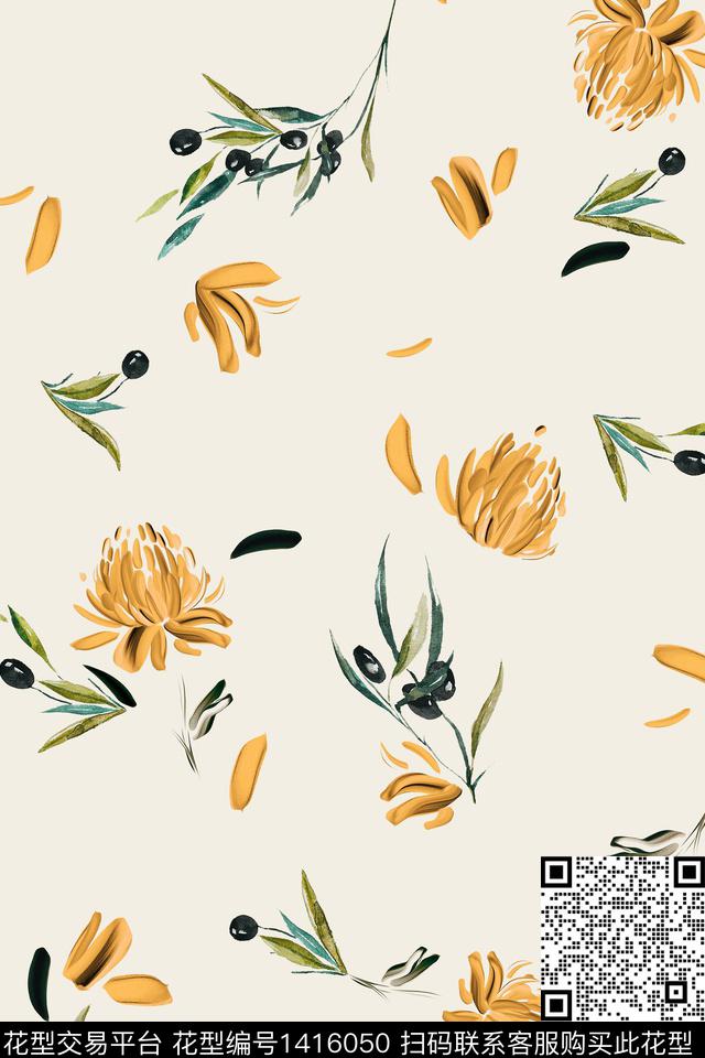 涂鸦花卉抽象数码印花花型下载（图片编号: 1416050） - 瓦栏（Walan）