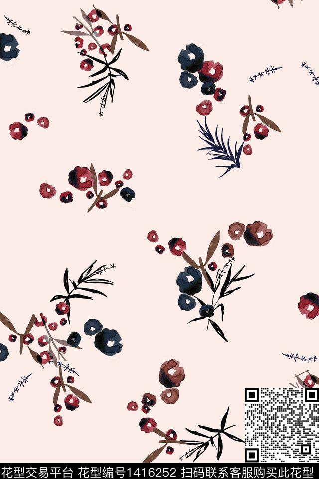 涂鸦纹理花卉数码印花花型下载（图片编号: 1416252） - 瓦栏（Walan）