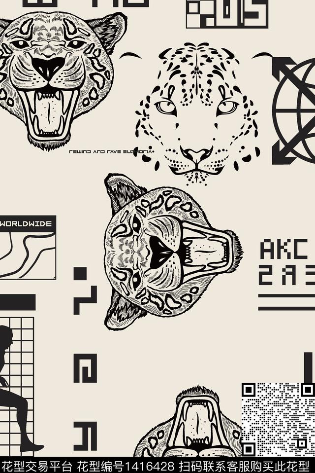 几何线条画动物数码印花花型下载（图片编号: 1416428） - 瓦栏（Walan）