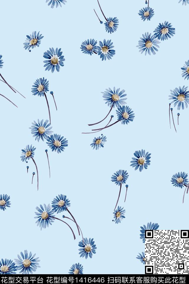 QYH16.jpg - 1416446 - 纹理 花卉 手绘 - 数码印花花型 － 女装花型设计 － 瓦栏