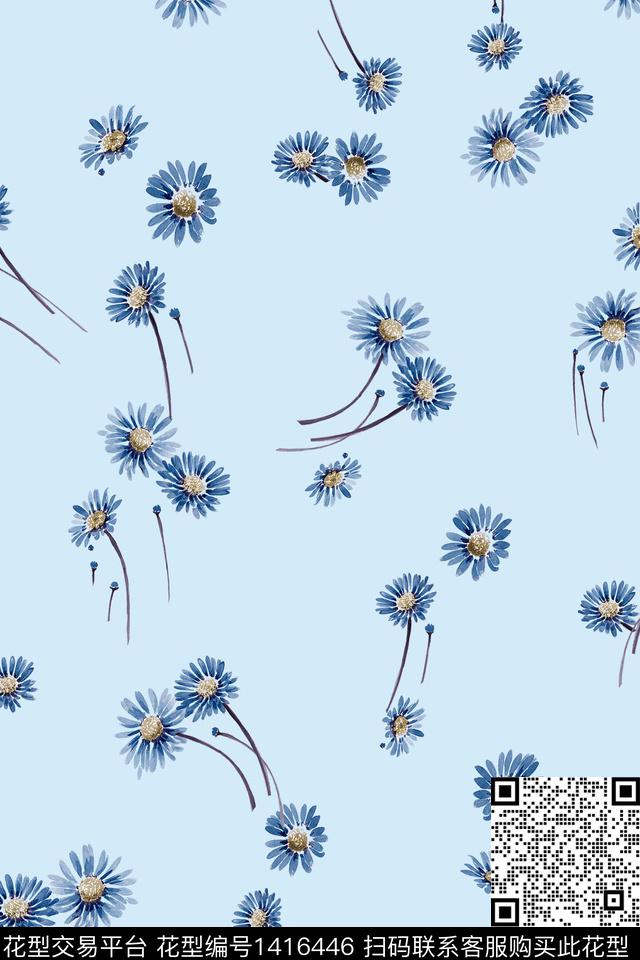 纹理花卉手绘数码印花花型下载（图片编号: 1416446） - 瓦栏（Walan）