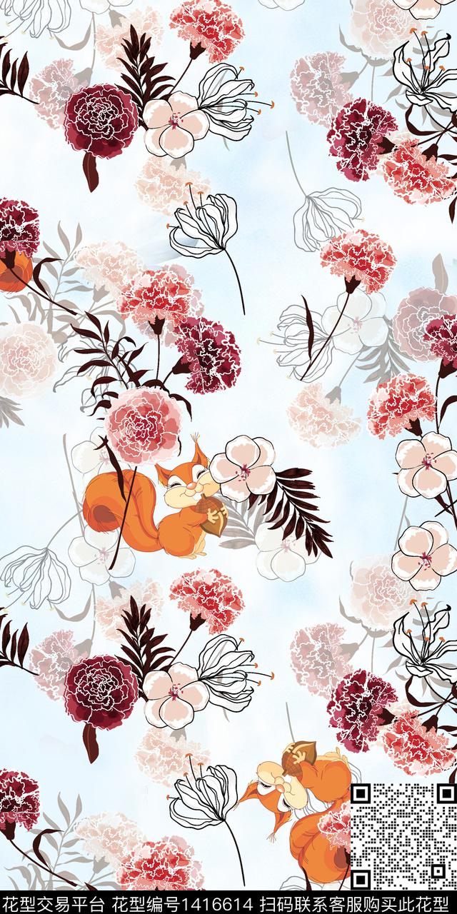 qx2245.jpg - 1416614 - 绿植树叶 花卉 中国 - 数码印花花型 － 女装花型设计 － 瓦栏