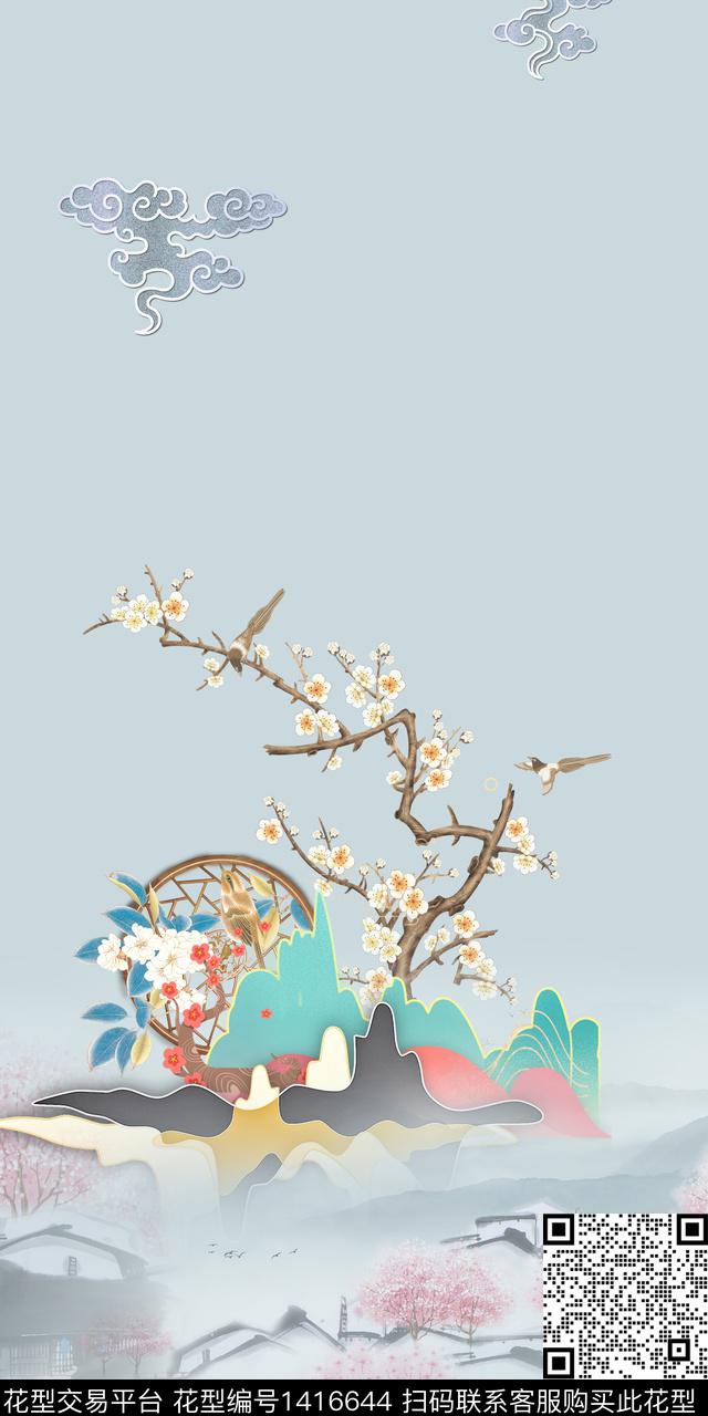 qx2256.jpg - 1416644 - 定位花 花卉 中国 - 数码印花花型 － 女装花型设计 － 瓦栏