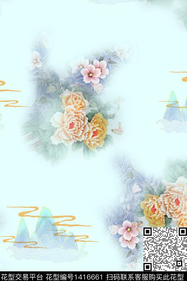 qx2265.jpg - 1416661 - 绿植树叶 花卉 中国 - 数码印花花型 － 女装花型设计 － 瓦栏