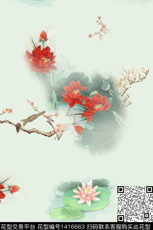 qx2266.jpg - 1416663 - 绿植树叶 花卉 中国 - 数码印花花型 － 女装花型设计 － 瓦栏