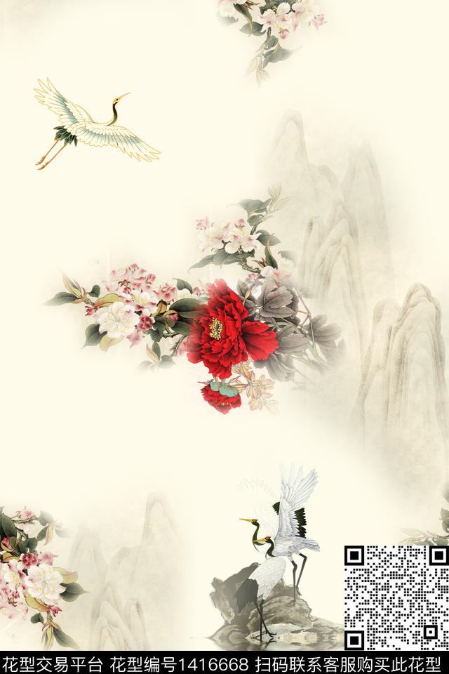 qx2268.jpg - 1416668 - 绿植树叶 花卉 中国 - 数码印花花型 － 女装花型设计 － 瓦栏