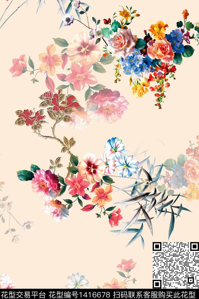 qx2236.jpg - 1416678 - 绿植树叶 花卉 中国 - 数码印花花型 － 女装花型设计 － 瓦栏