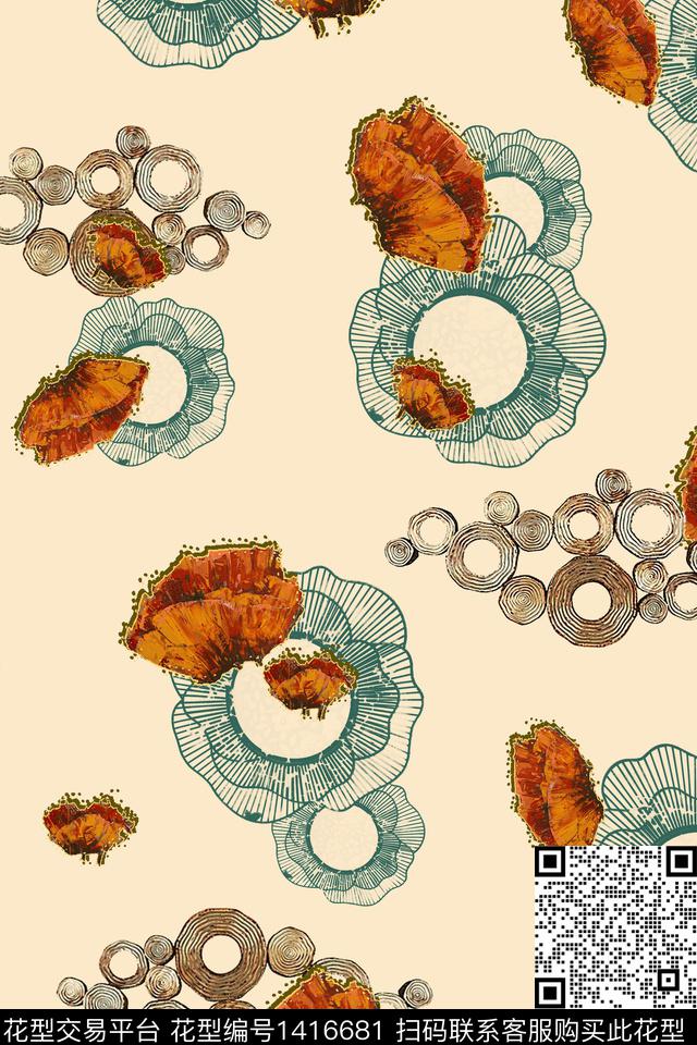 QYH17.jpg - 1416681 - 圆形 小清新 自然纹理 - 数码印花花型 － 女装花型设计 － 瓦栏