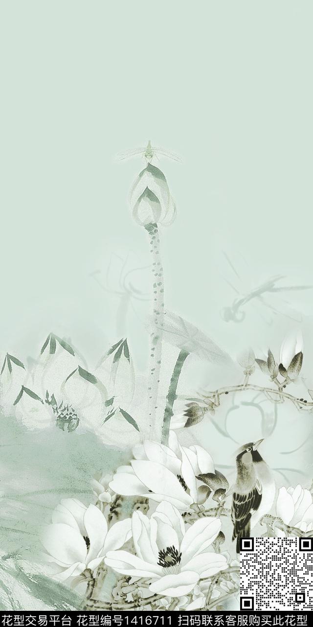 xh007.jpg - 1416711 - 民族花卉 真丝 中国风定位花 - 数码印花花型 － 女装花型设计 － 瓦栏